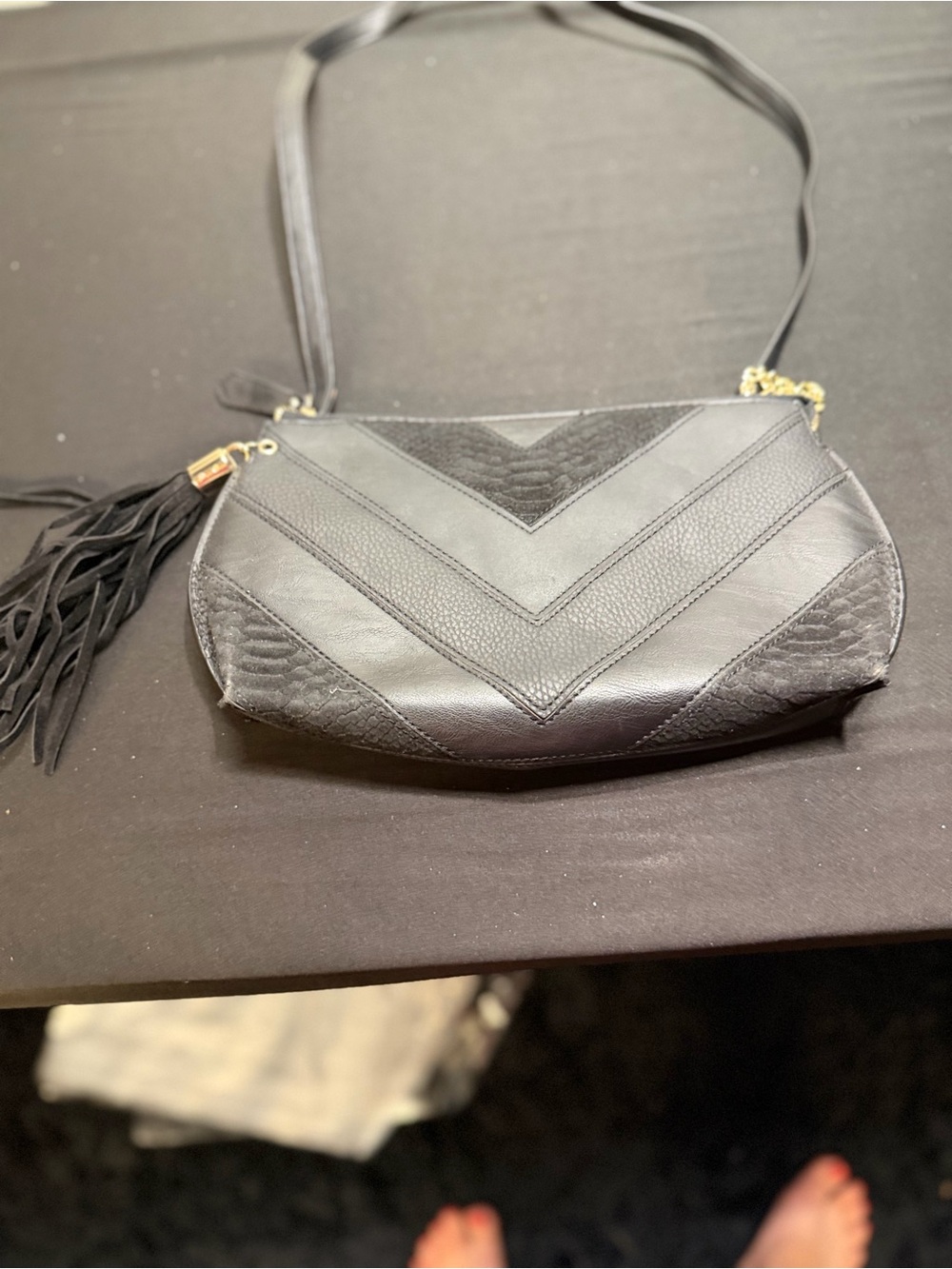 Black Women's Crossbody Bag with Tassel